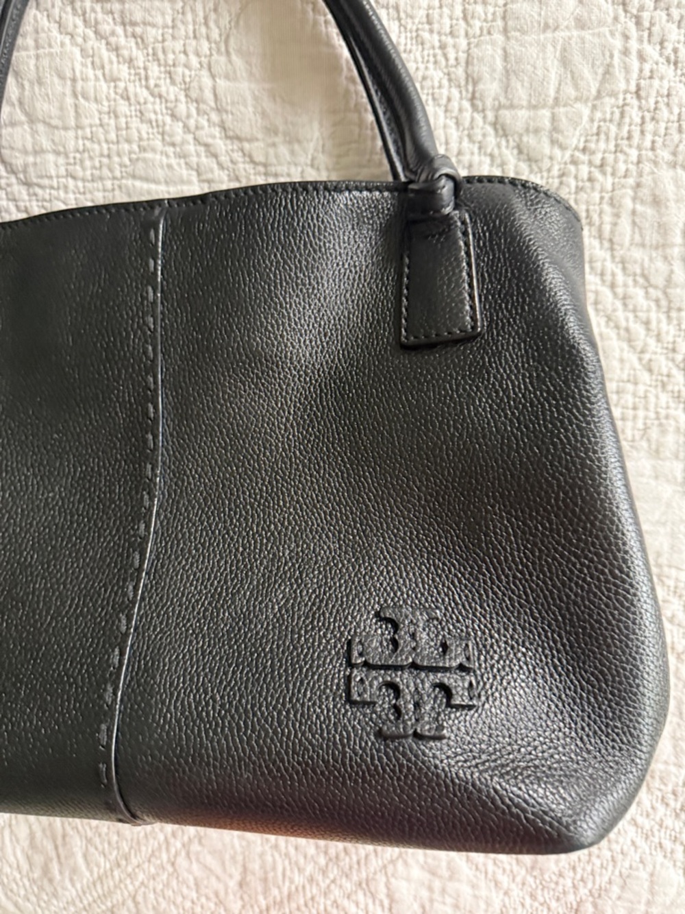 Tory Burch McGraw Black Pebbled Leather Satchel shoulder Bag crossbody Bag - Picture 7 of 16